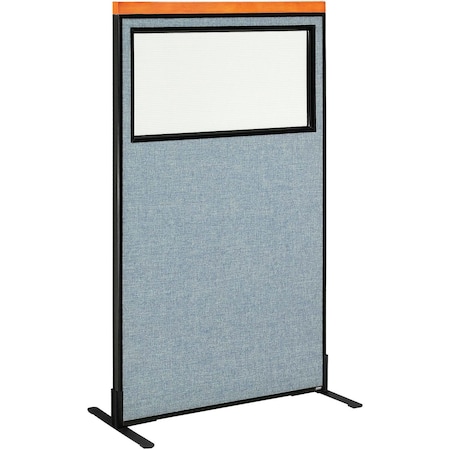 Interion By Global Industrial Interion Deluxe Freestanding Office Partition Panel w/Partial Window 36-1/4inW x 61-1/2inH Blue 694683WFBL